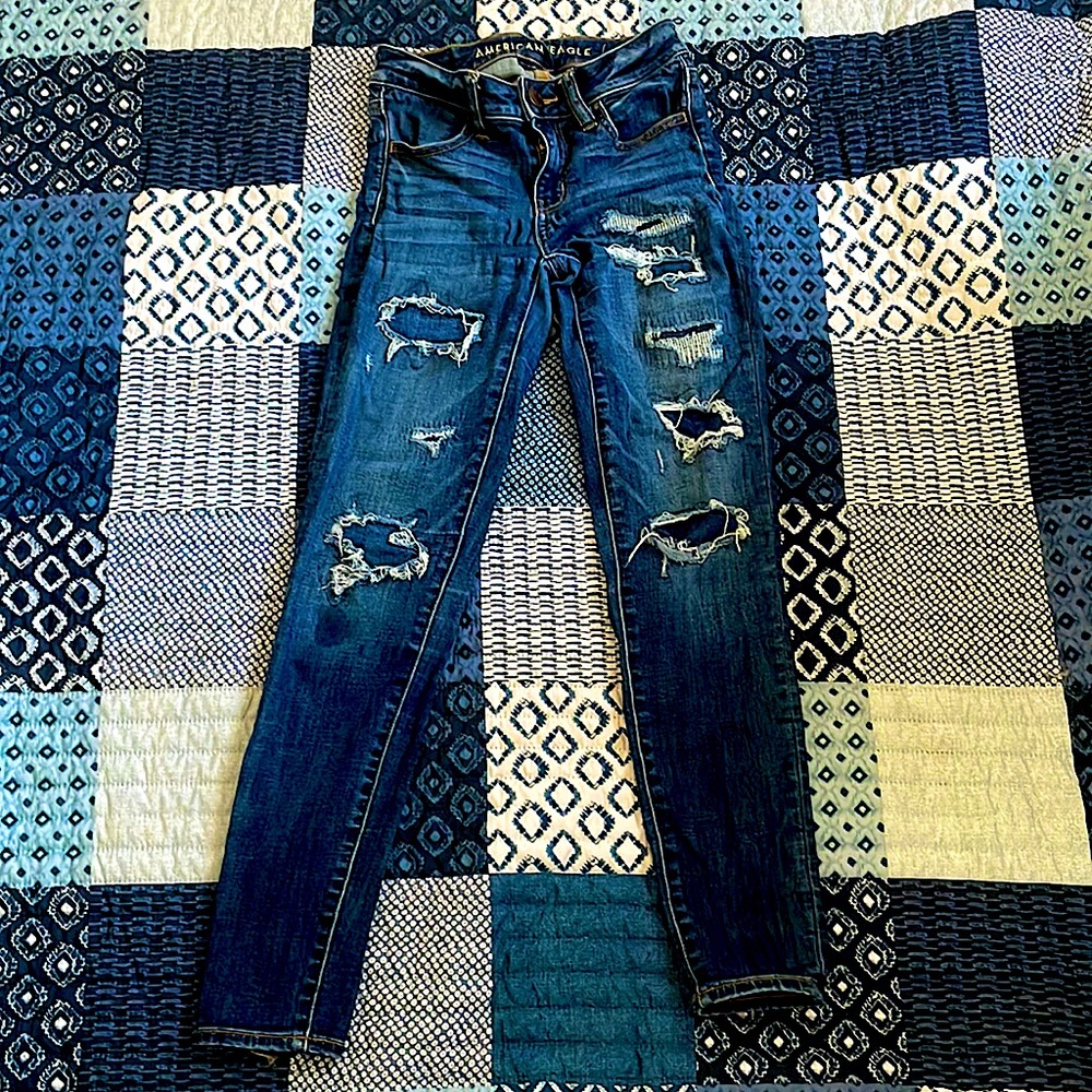 Dark Blue American Eagle Outfitters Ripped Jeans